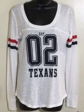 White Texans 02 Long-Sleeve Scoop Neck Top Size SMALL Pink Victoria's Secret